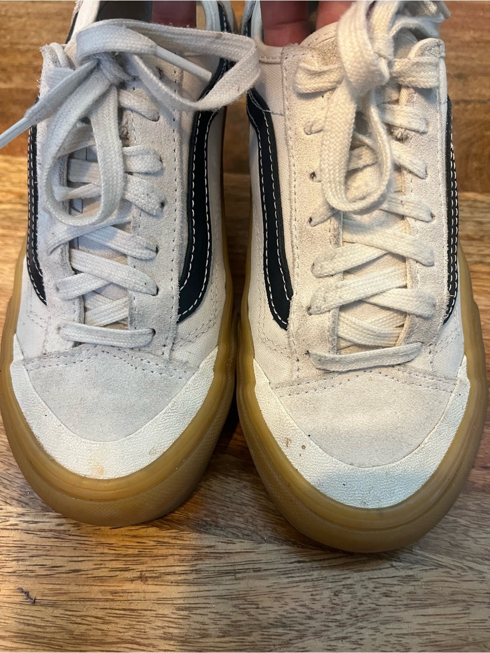 Vans Style 36 Decon Off White Low-Top Sneakers with Navy Side Stripe, Gum Sole - Picture 8 of 9